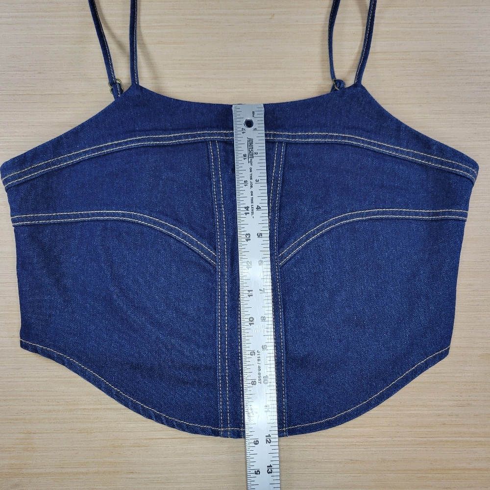 ​Sincerely Jules Denim Corset Crop Top L Dark Wash Adjustable Straps Festival - Picture 10 of 12